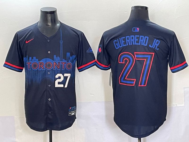 Men 2025 Toronto Blue Jays #27 Guerrero jr Black Joint Name Nike MLB Jersey style 2